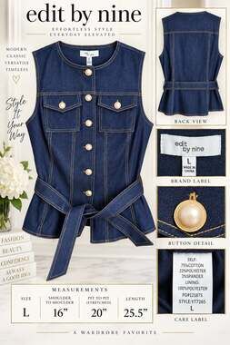 edit by nine Denim Button Up Belted Vest*New without tags